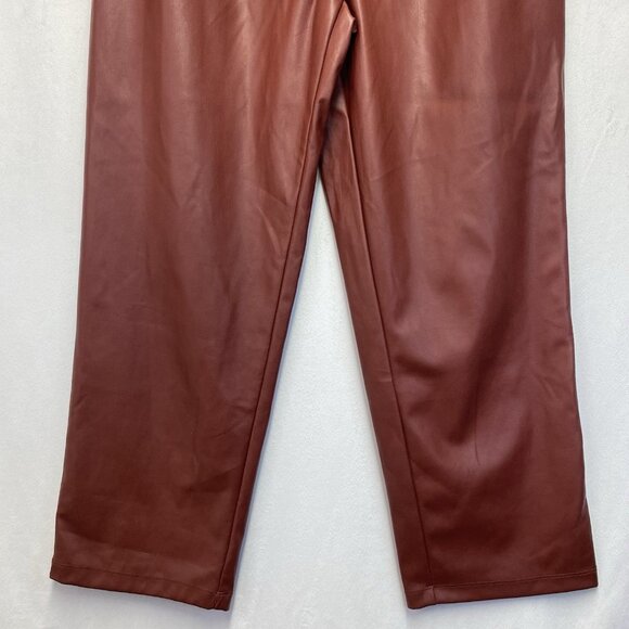 WHO WHAT WEAR Faux Leather High-Rise Straight Leg Trouser Pants Women Sz 6 Brown - Picture 14 of 14